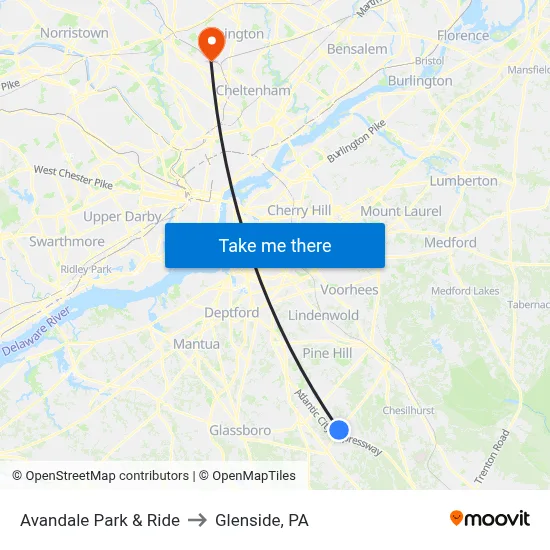 Avandale Park & Ride to Glenside, PA map