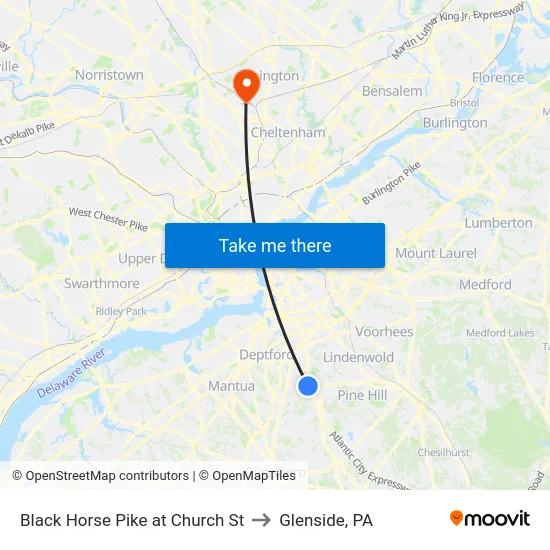 Black Horse Pike at Church St to Glenside, PA map