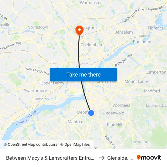 Between Macy's & Lenscrafters Entrances to Glenside, PA map