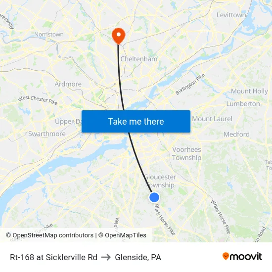 Rt-168 at Sicklerville Rd to Glenside, PA map