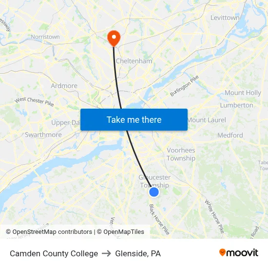 Camden County College to Glenside, PA map