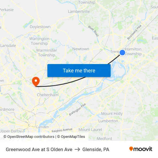 Greenwood Ave at S Olden Ave to Glenside, PA map