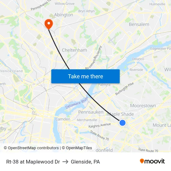 Rt-38 at Maplewood Dr to Glenside, PA map