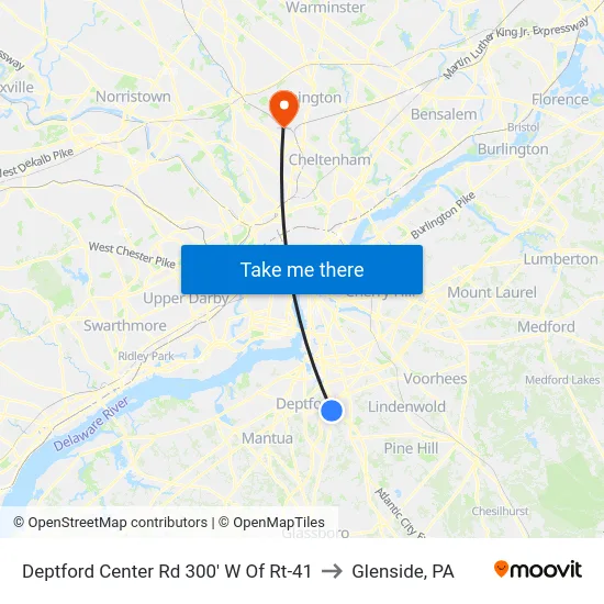 Deptford Center Rd 300' W Of Rt-41 to Glenside, PA map