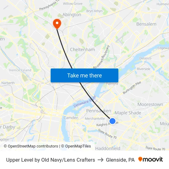 Upper Level by Old Navy/Lens Crafters to Glenside, PA map