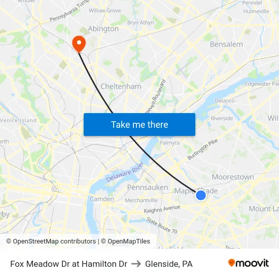 Fox Meadow Dr at Hamilton Dr to Glenside, PA map