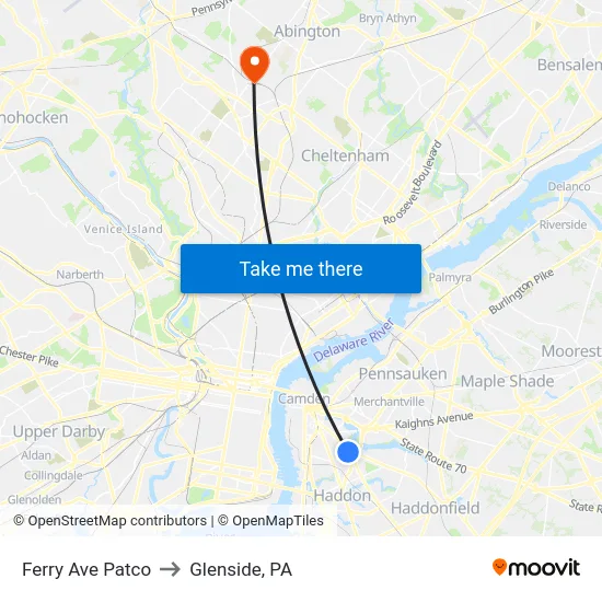 Ferry Ave Patco to Glenside, PA map