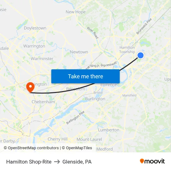 Hamilton Shop-Rite to Glenside, PA map