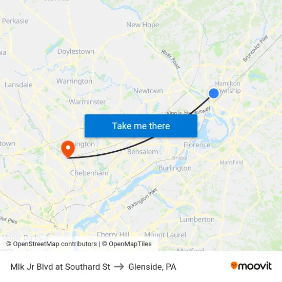 Mlk Jr Blvd at Southard St to Glenside, PA map