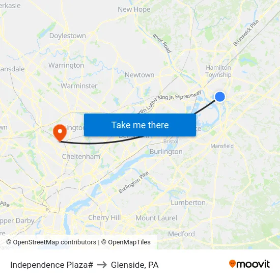 Independence Plaza# to Glenside, PA map