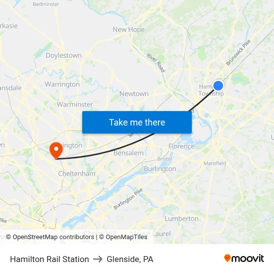 Hamilton Rail Station to Glenside, PA map