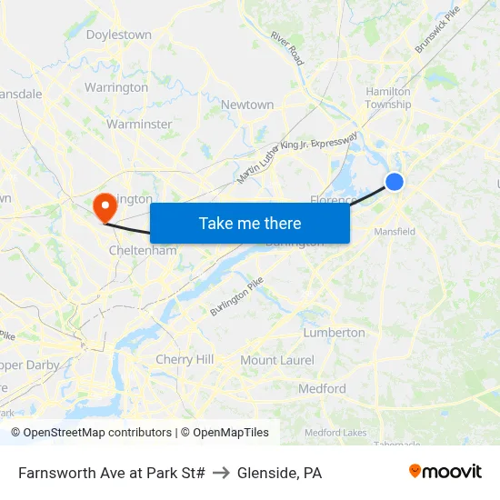 Farnsworth Ave at Park St# to Glenside, PA map