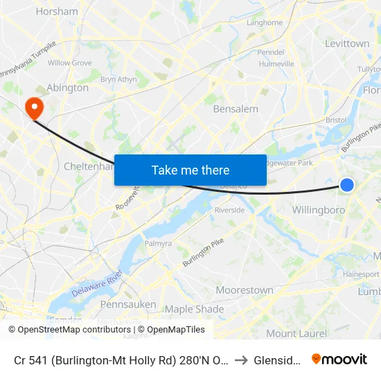 Cr 541 (Burlington-Mt Holly Rd) 280'N Of Sunset Rd to Glenside, PA map
