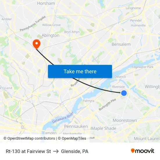 Rt-130 at Fairview St to Glenside, PA map