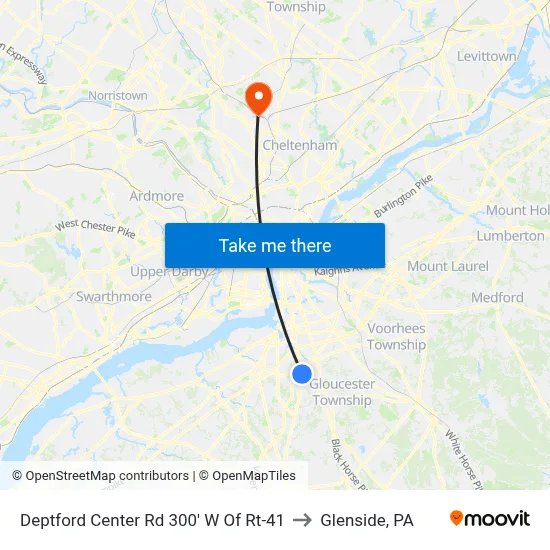 Deptford Center Rd 300' W Of Rt-41 to Glenside, PA map
