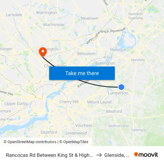 Rancocas Rd Between King St & High St to Glenside, PA map