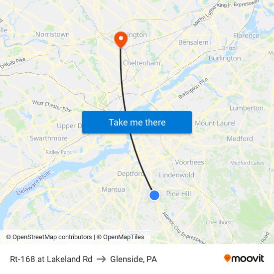 Rt-168 at Lakeland Rd to Glenside, PA map