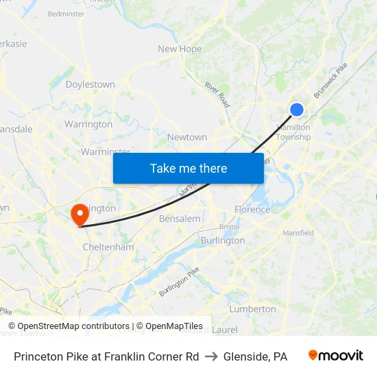 Princeton Pike at Franklin Corner Rd to Glenside, PA map