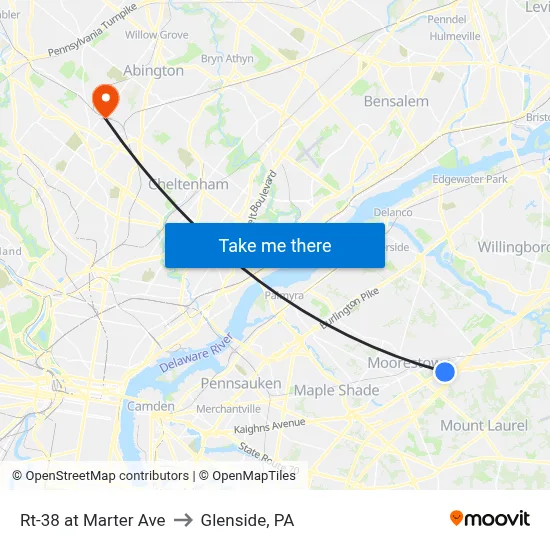 Rt-38 at Marter Ave to Glenside, PA map