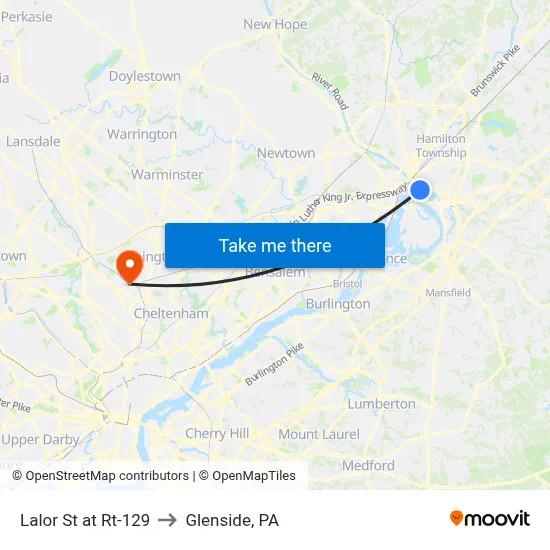 Lalor St at Rt-129 to Glenside, PA map