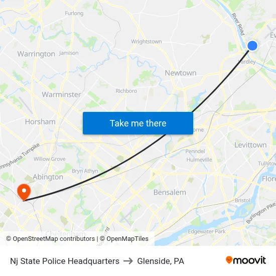 Nj State Police Headquarters to Glenside, PA map
