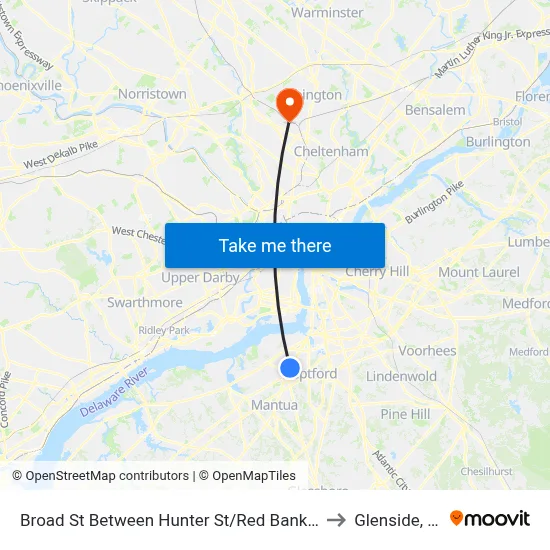 Broad St Between Hunter St/Red Bank Ave to Glenside, PA map