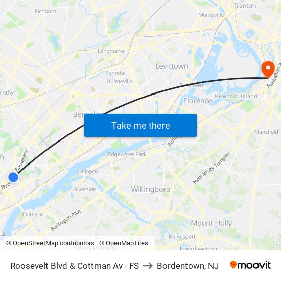 Roosevelt Blvd & Cottman Av - FS to Bordentown, NJ map