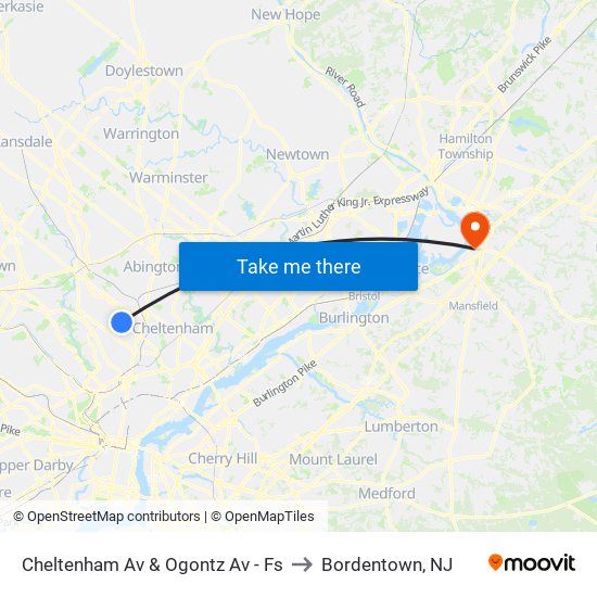 Cheltenham Av & Ogontz Av - Fs to Bordentown, NJ map