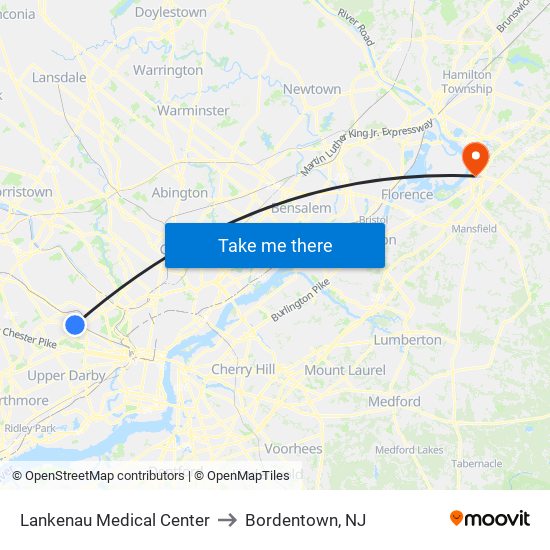 Lankenau Medical Center to Bordentown, NJ map