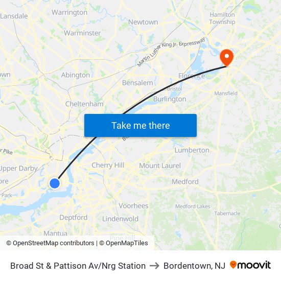 Broad St & Pattison Av/Nrg Station to Bordentown, NJ map