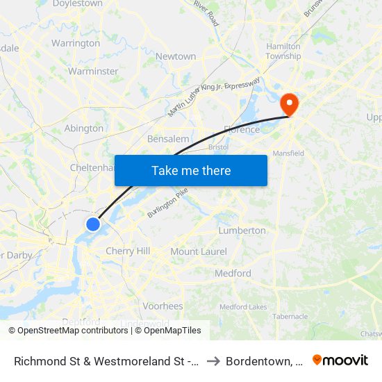 Richmond St & Westmoreland St - FS to Bordentown, NJ map