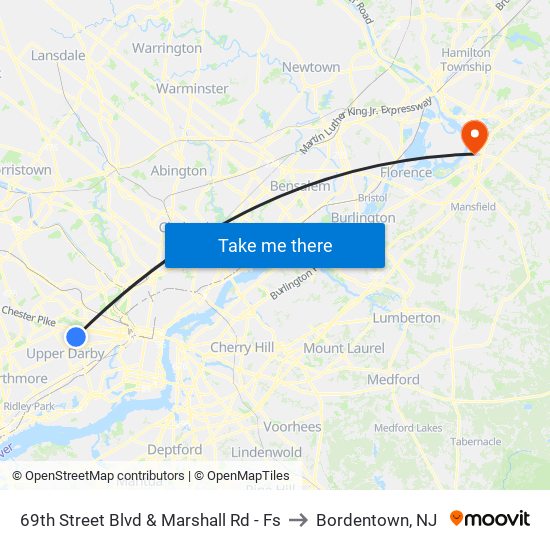 69th Street Blvd & Marshall Rd - Fs to Bordentown, NJ map