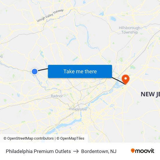 Philadelphia Premium Outlets to Bordentown, NJ map