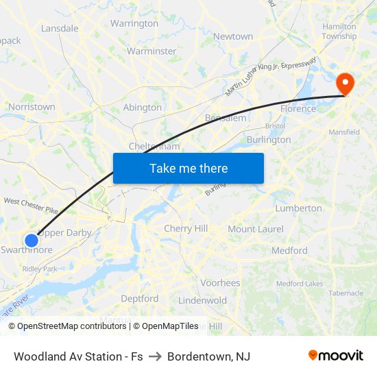 Woodland Av Station - Fs to Bordentown, NJ map