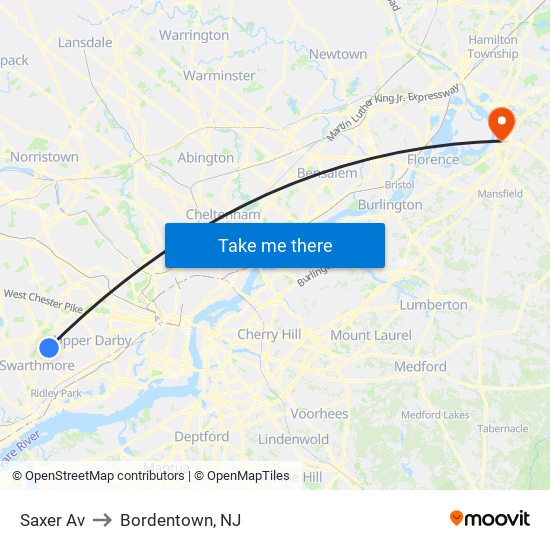 Saxer Av to Bordentown, NJ map