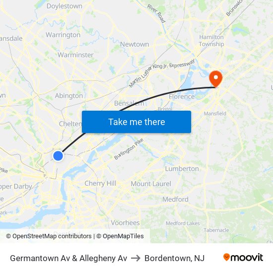 Germantown Av & Allegheny Av to Bordentown, NJ map