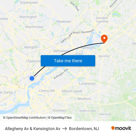 Allegheny Av & Kensington Av to Bordentown, NJ map