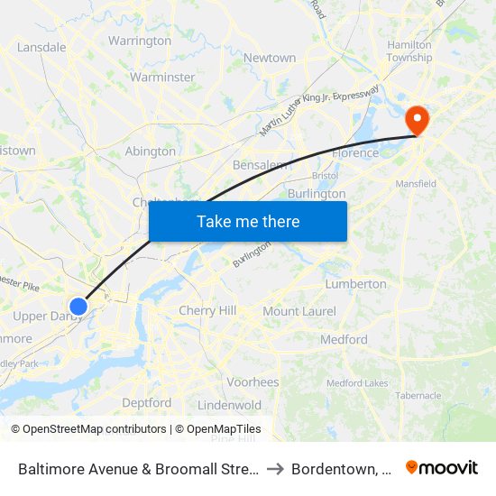 Baltimore Avenue & Broomall Street to Bordentown, NJ map