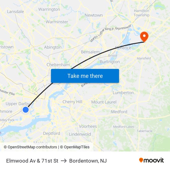 Elmwood Av & 71st St to Bordentown, NJ map