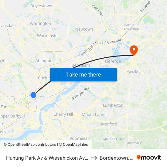 Hunting Park Av & Wissahickon Av - FS to Bordentown, NJ map