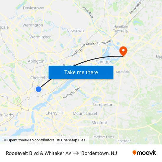 Roosevelt Blvd & Whitaker Av to Bordentown, NJ map