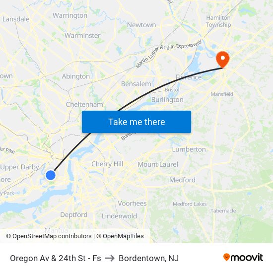 Oregon Av & 24th St - Fs to Bordentown, NJ map