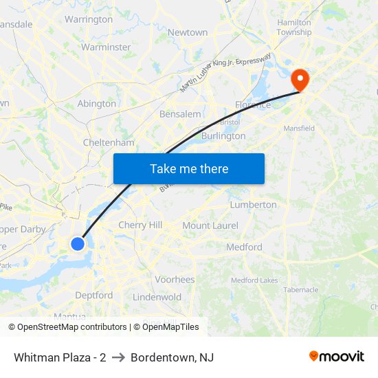 Whitman Plaza - 2 to Bordentown, NJ map