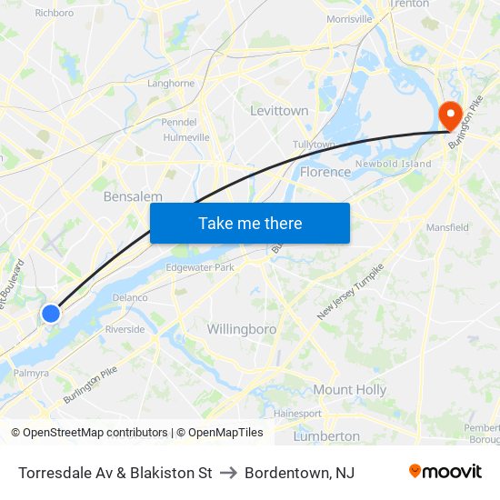 Torresdale Av & Blakiston St to Bordentown, NJ map