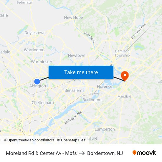 Moreland Rd & Center Av - Mbfs to Bordentown, NJ map