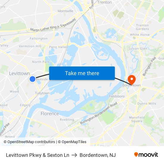 Levittown Pkwy & Sexton Ln to Bordentown, NJ map