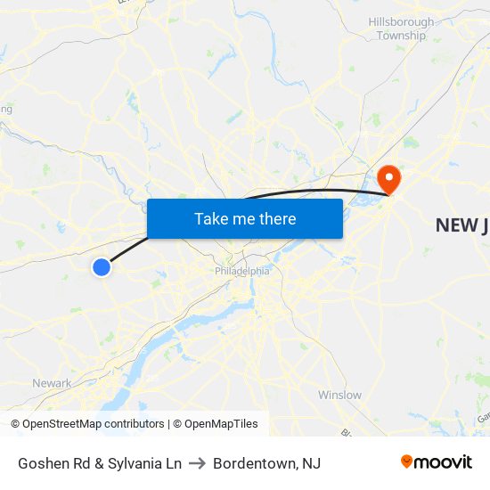 Goshen Rd & Sylvania Ln to Bordentown, NJ map