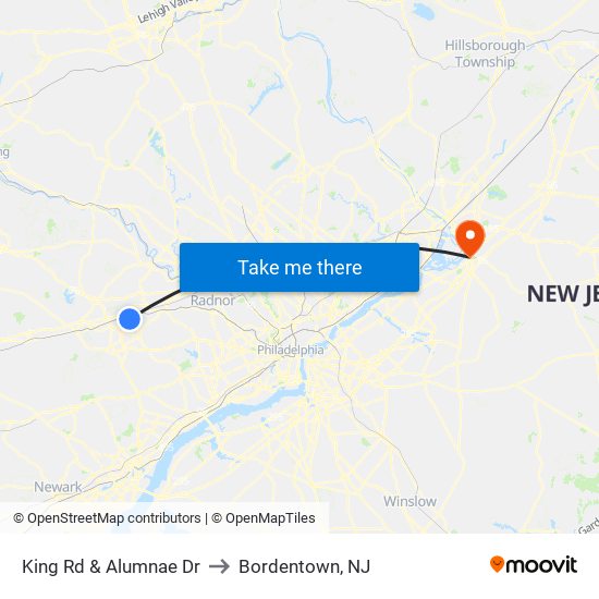 King Rd & Alumnae Dr to Bordentown, NJ map
