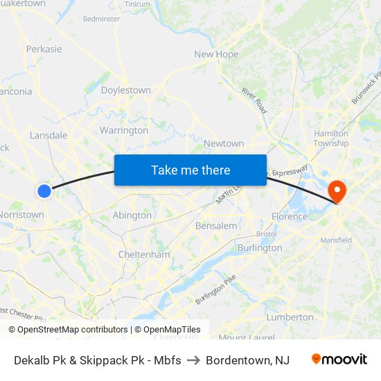 Dekalb Pk & Skippack Pk - Mbfs to Bordentown, NJ map
