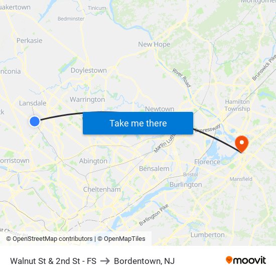 Walnut St & 2nd St - FS to Bordentown, NJ map